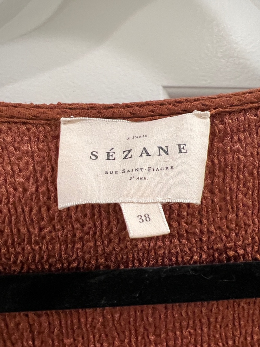 Sezane Tatiane Midi Textured Dress V-neck Ruffle Boho Quiet Luxury , size 6 US - Picture 9 of 11